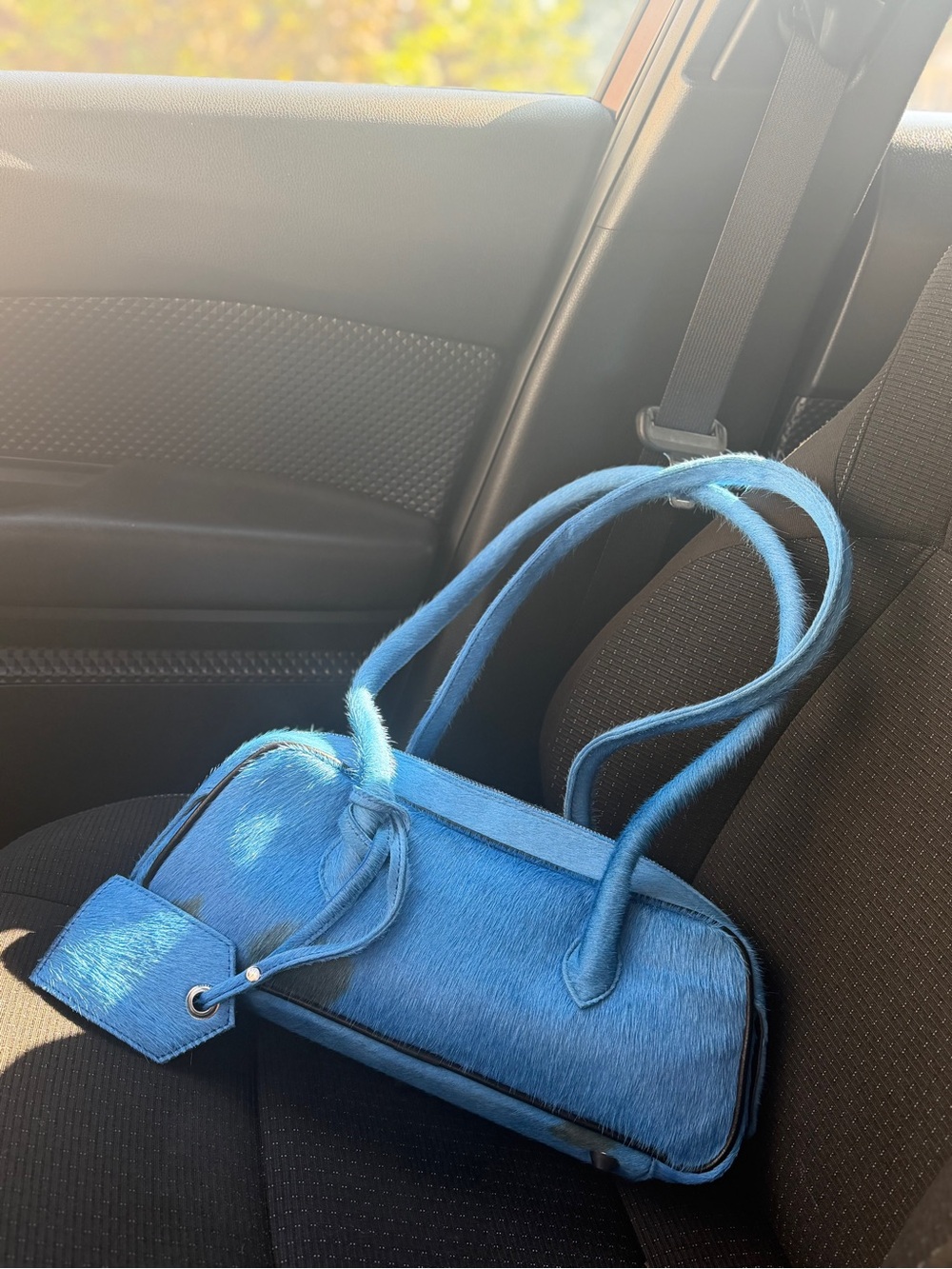 Women's Blue genuine Hair Shoulder Bag with Double Strap